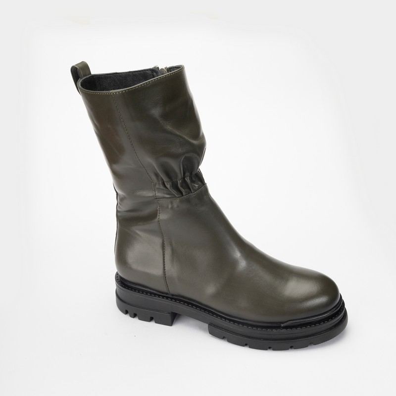 Полусапоги жен. 109022-401-khaki-3 кожа-шерсть хаки